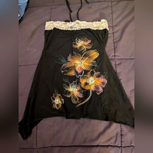Floral Embroidered Black Skirt